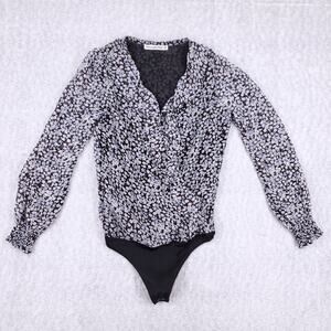 Abercrombie & Fitch Blouse Bodysuit Sz XL Floral Sheer Ruffle Hem Trendy